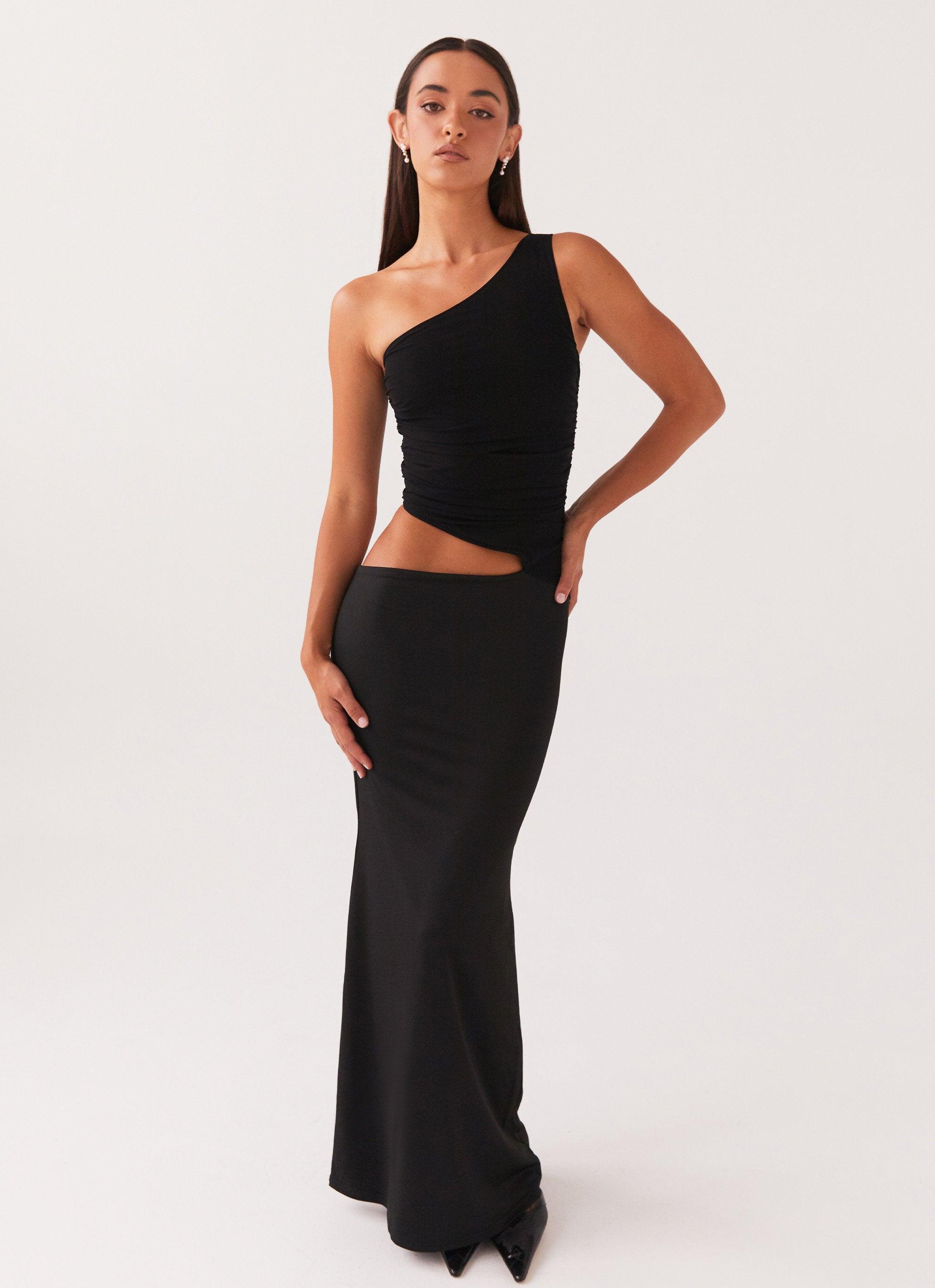 Seranella One Shoulder Maxi Dress - Black Product Image