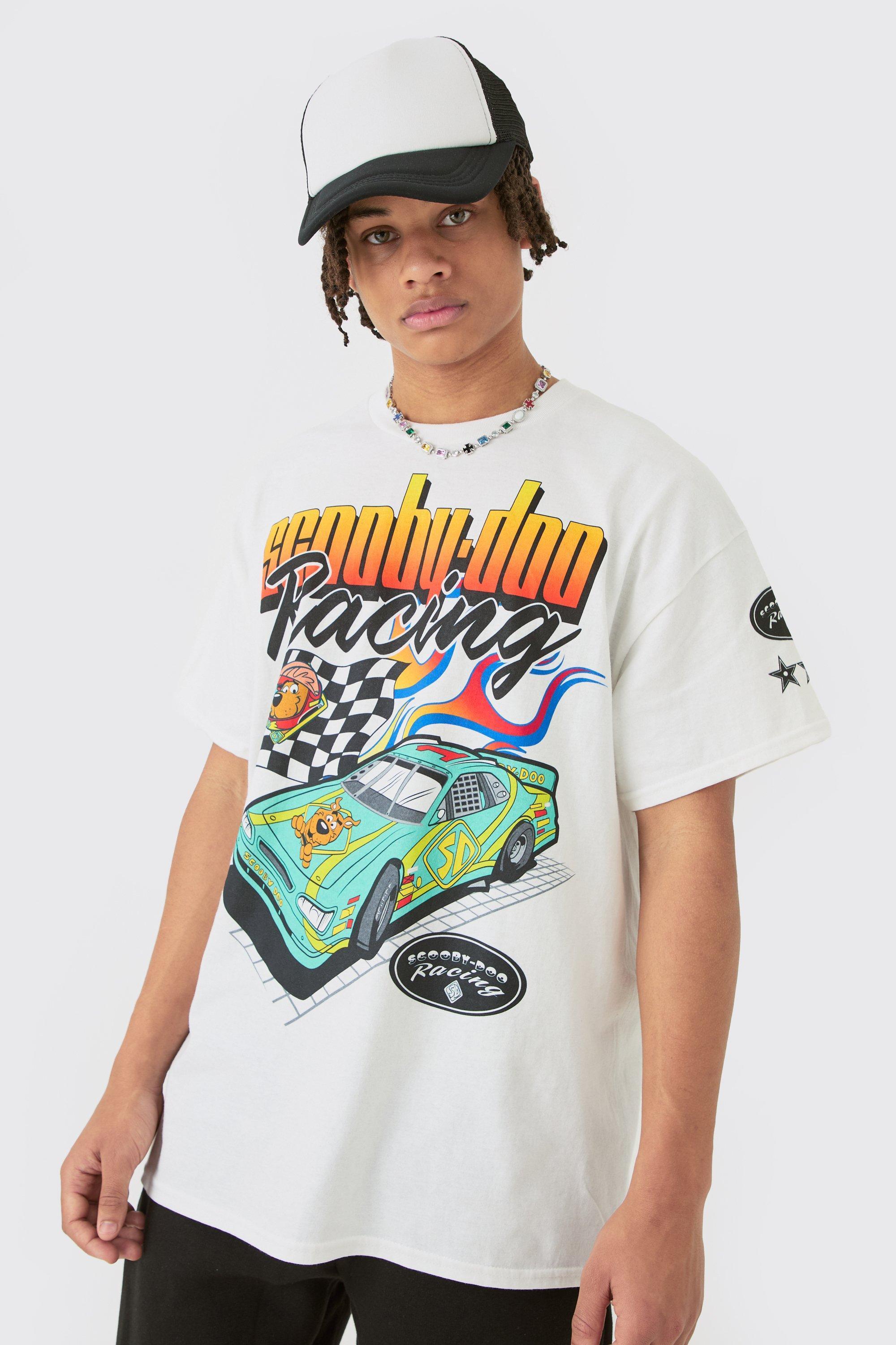 Mens White Oversized Scooby Doo Racing License T-shirt, White Product Image