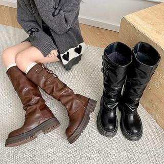 Faux Leather Platform Tall Boots Product Image