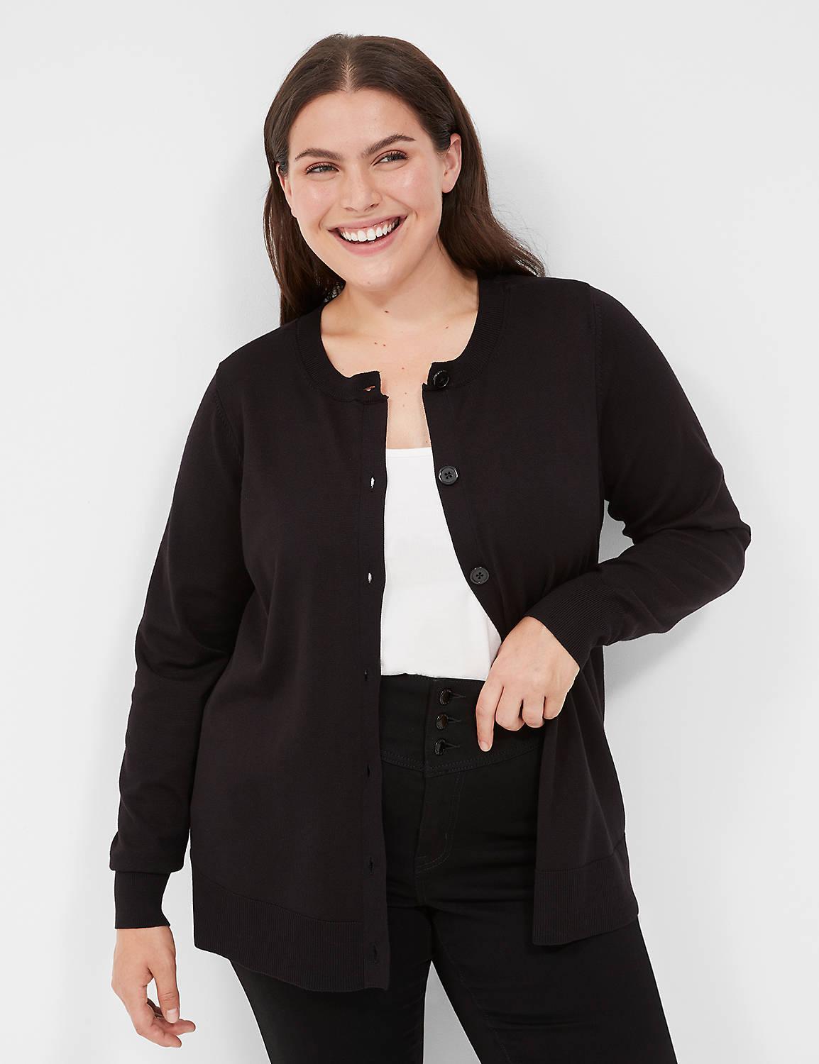 Lane Bryant Crew-Neck Button-Front Cardigan 10/12 Black Product Image