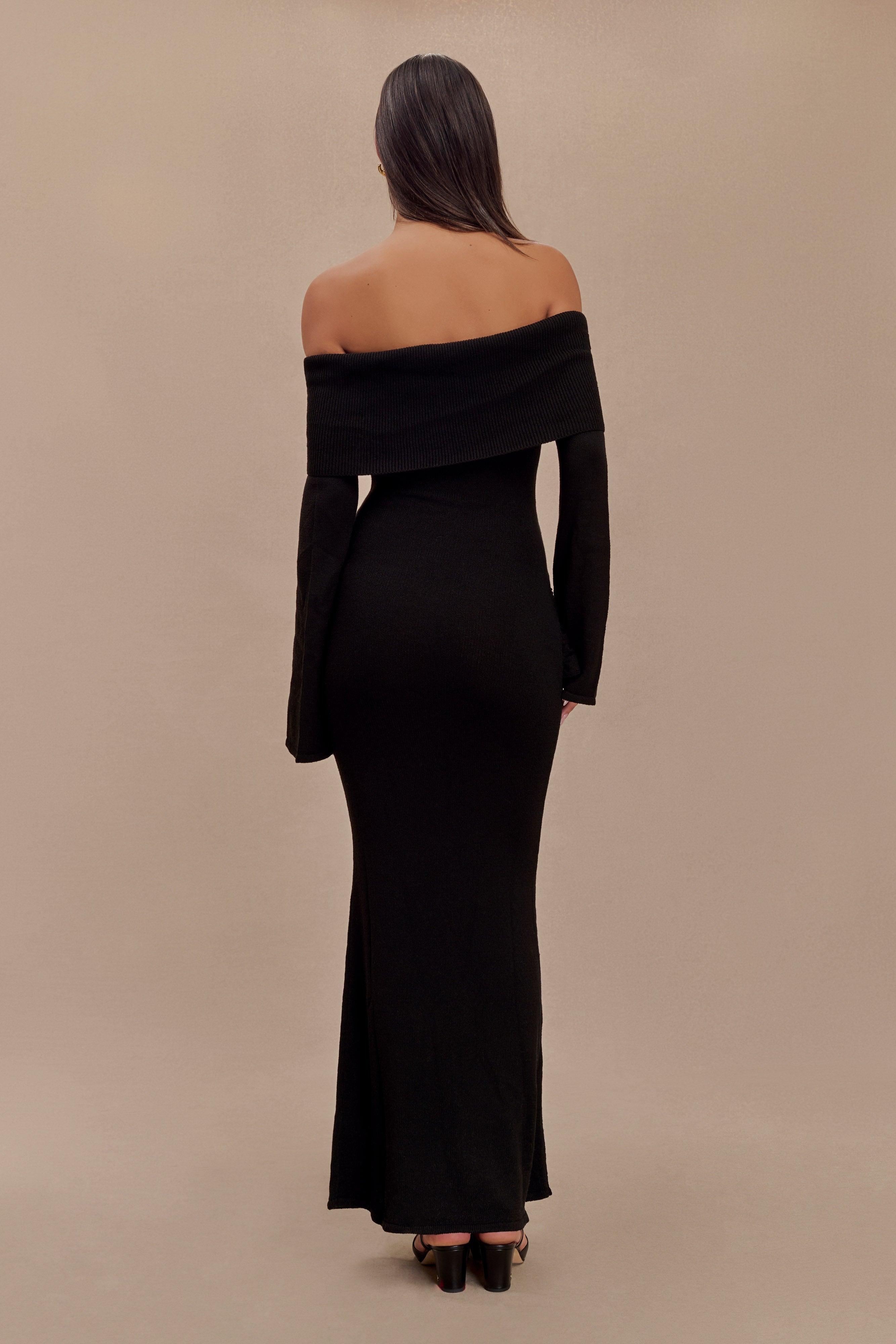 Cameron Off Shoulder Tie Maxi Dress - Black Product Image