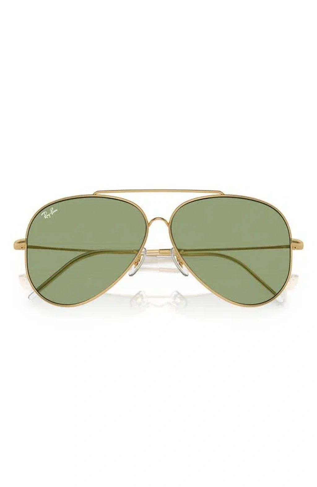 RAY BAN Aviator Reverse Sunglasses Gold Frame Green Lenses 59-11 Product Image