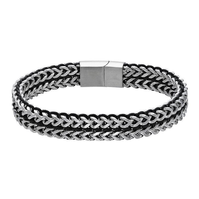 LYNX Mens Stainless Steel & Black Cord Foxtail Bracelet Multi Product Image