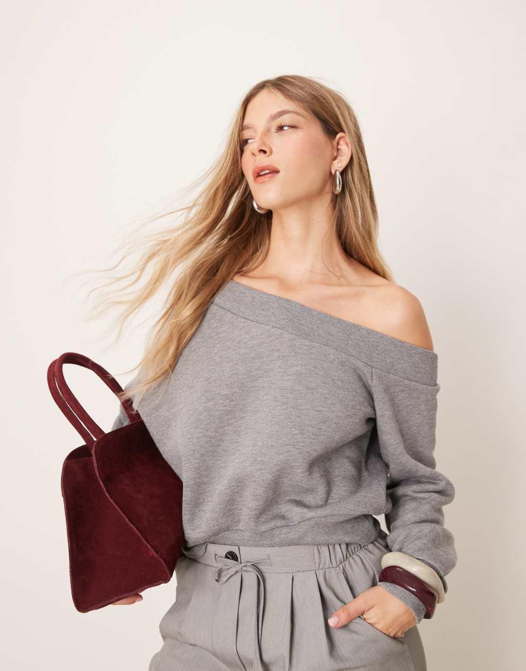 ASOS DESIGN asymmetric boxy sweat in gray Product Image