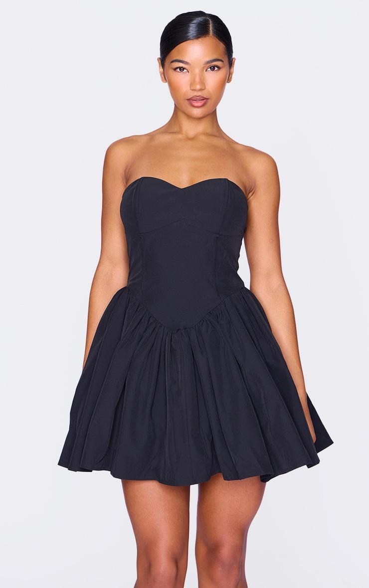 Black Bandeau Corset Detail Shift Dress Product Image