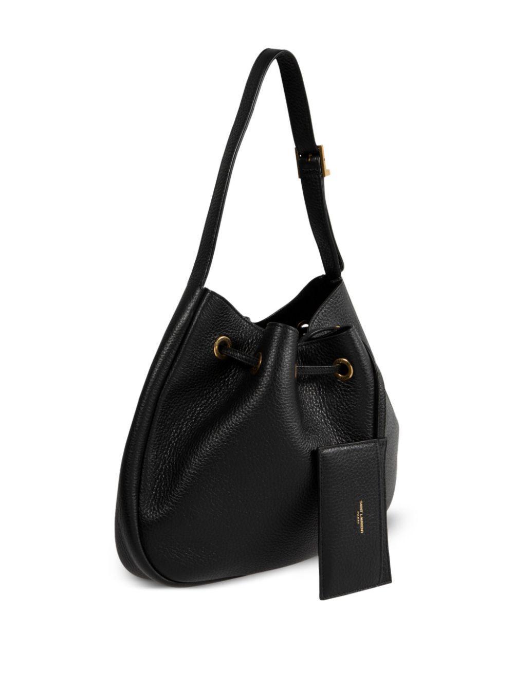 SAINT LAURENT Paris Vii Small Ysl Hobo Bag In Grained Deer Leather In Black Product Image