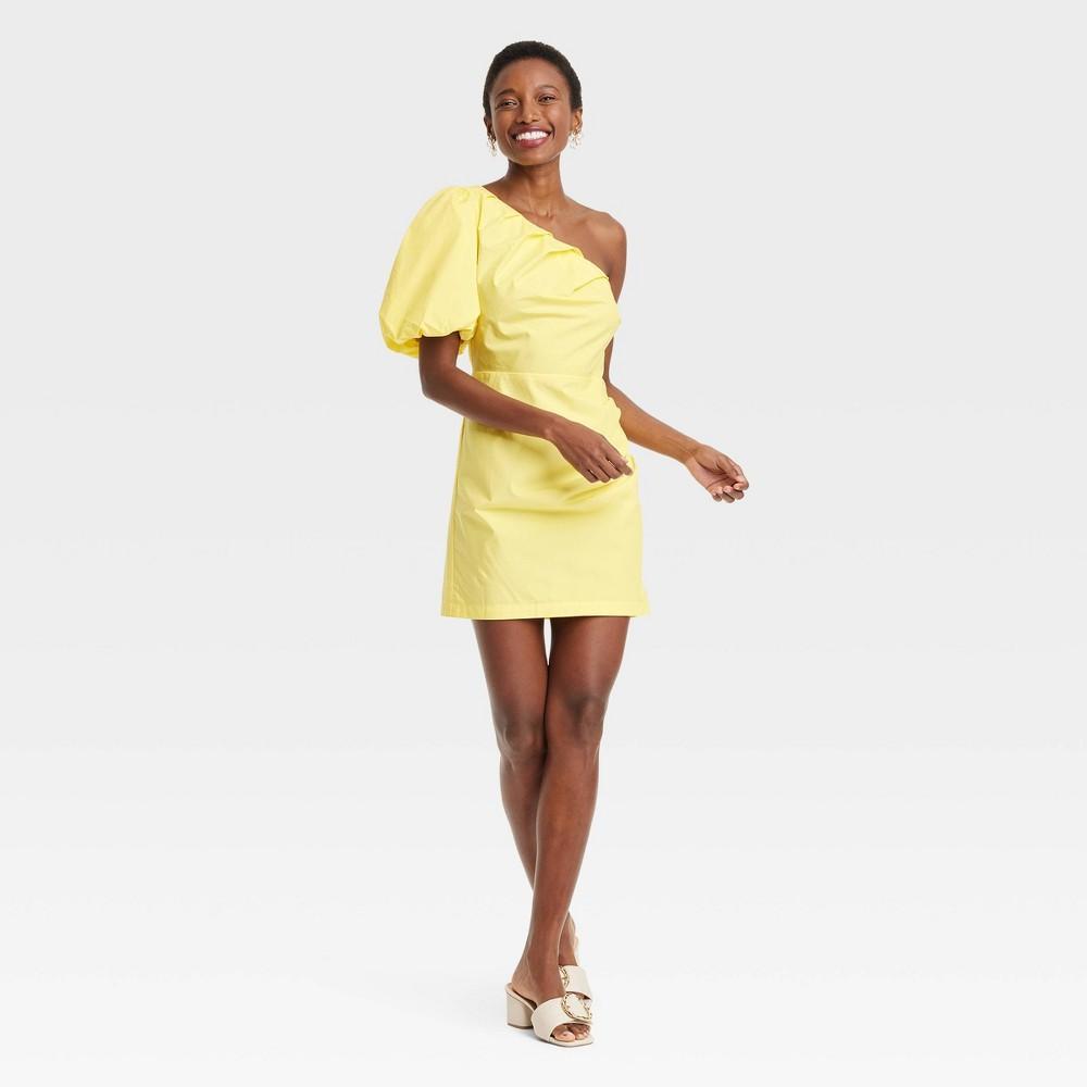 Womens One Shoulder Mini A-Line Dress - A New Day Yellow 16 Product Image