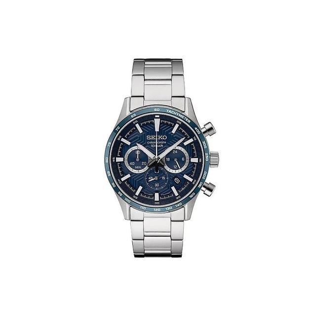 Seiko Mens Essentials Blue Dial Stainless Steel Chronograph Watch Silver Product Image