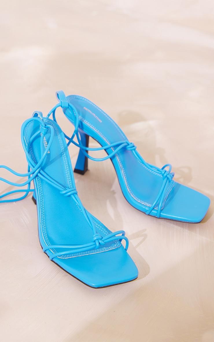 Blue Square Barely There Twisted Knot Lace Up Low Heeled Sandals Product Image