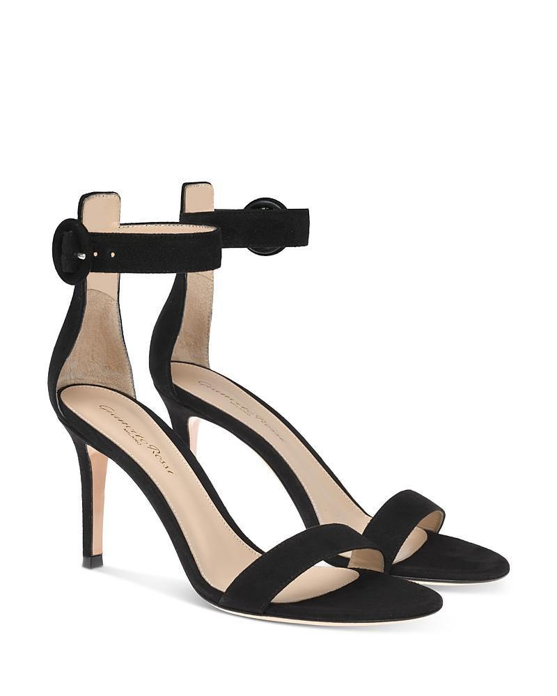 Gianvito Rossi - Portofino 85 Suede Sandals - Womens - Black Product Image