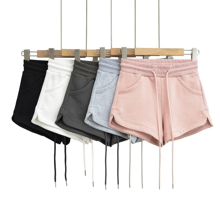 Drawstring Waist Plain Sweat Shorts Product Image