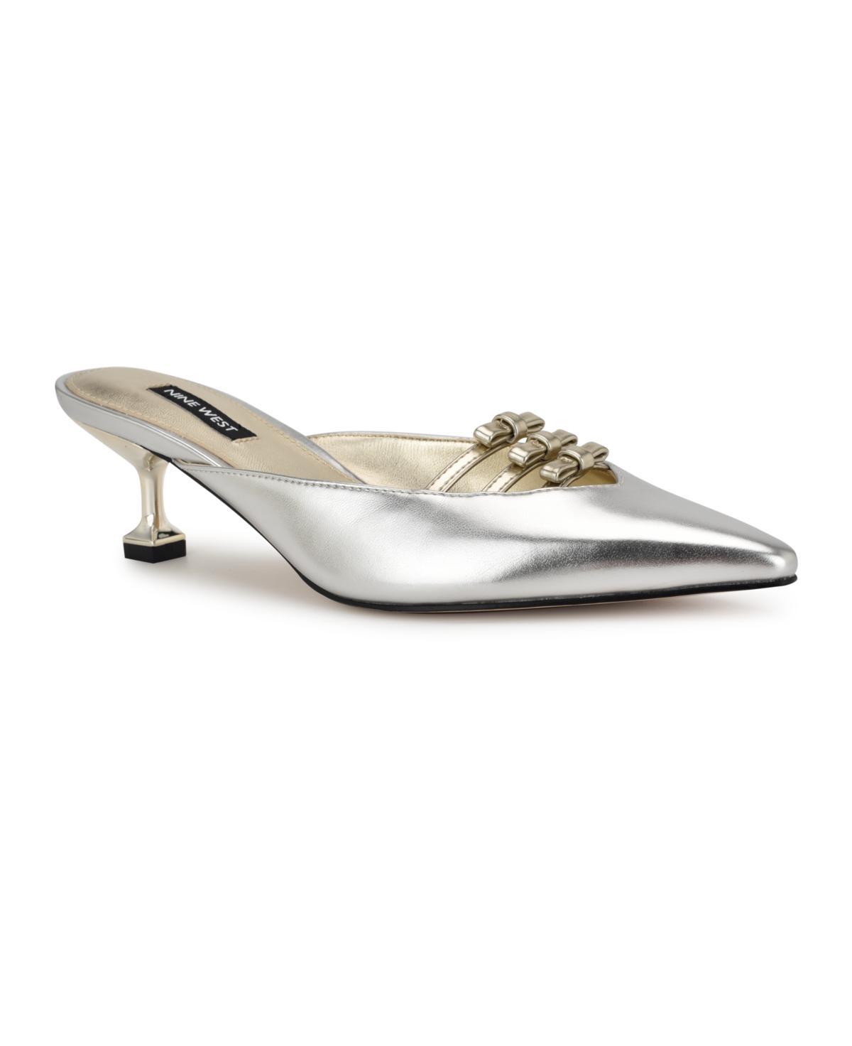 Nine West Womens Weeka Slip On Pointy Toe Dress Mule Pumps - Silver Product Image