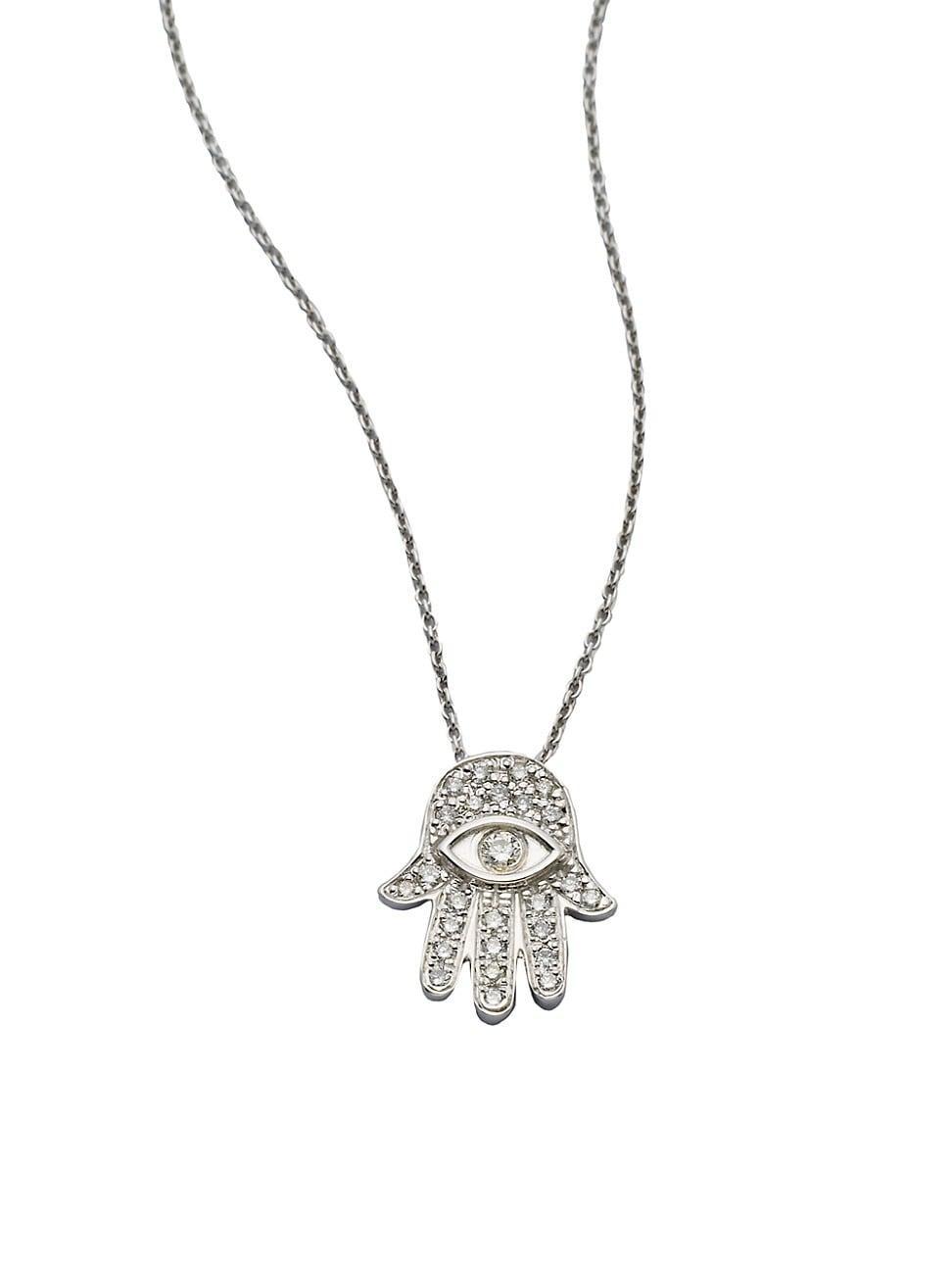 Womens Tiny Treasures Diamond & 18K White Gold Hamsa Pendant Necklace Product Image