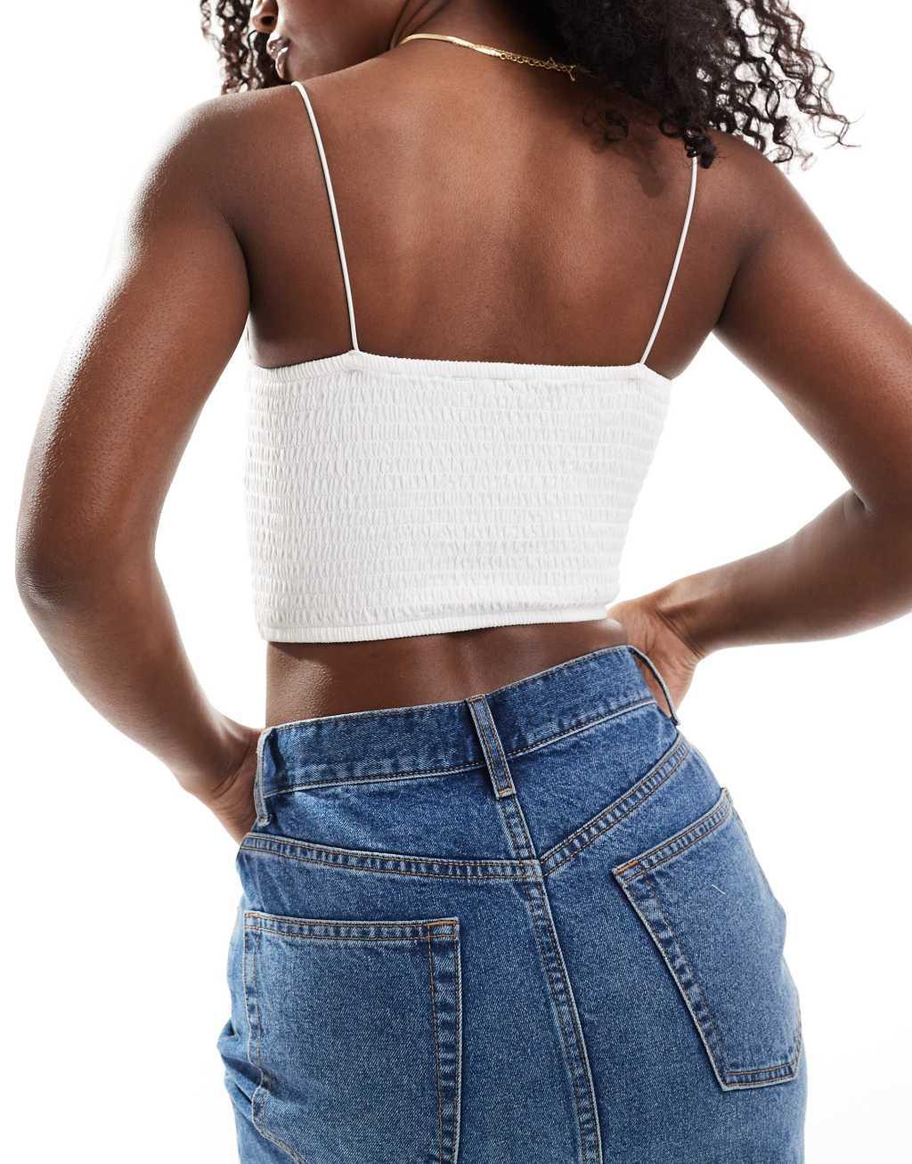 ASOS DESIGN shirred strappy cami bralette in white Product Image