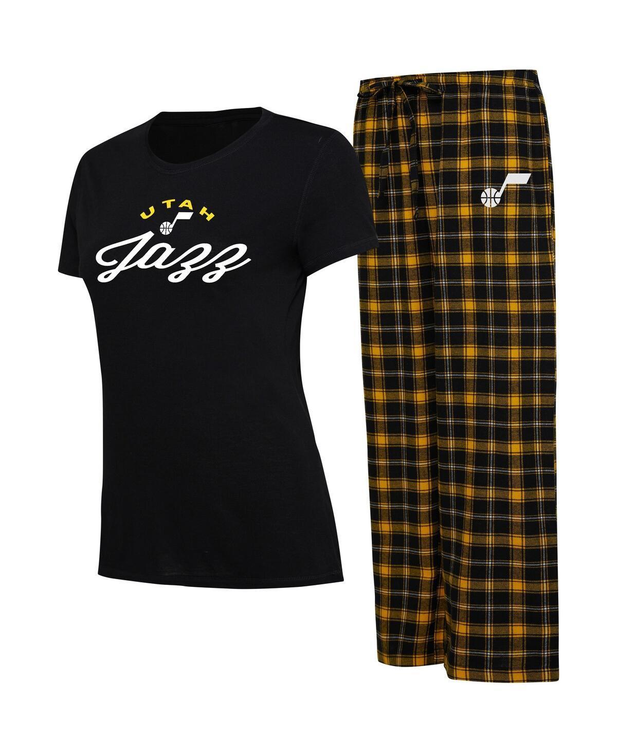 Womens College Concepts Black/Gold Utah Jazz Arctic T-Shirt & Flannel Pants Sleep Set Product Image