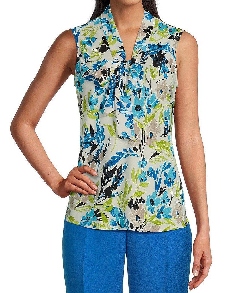 Kasper Petite Printed Tie Front Sleeveless Blouse product image