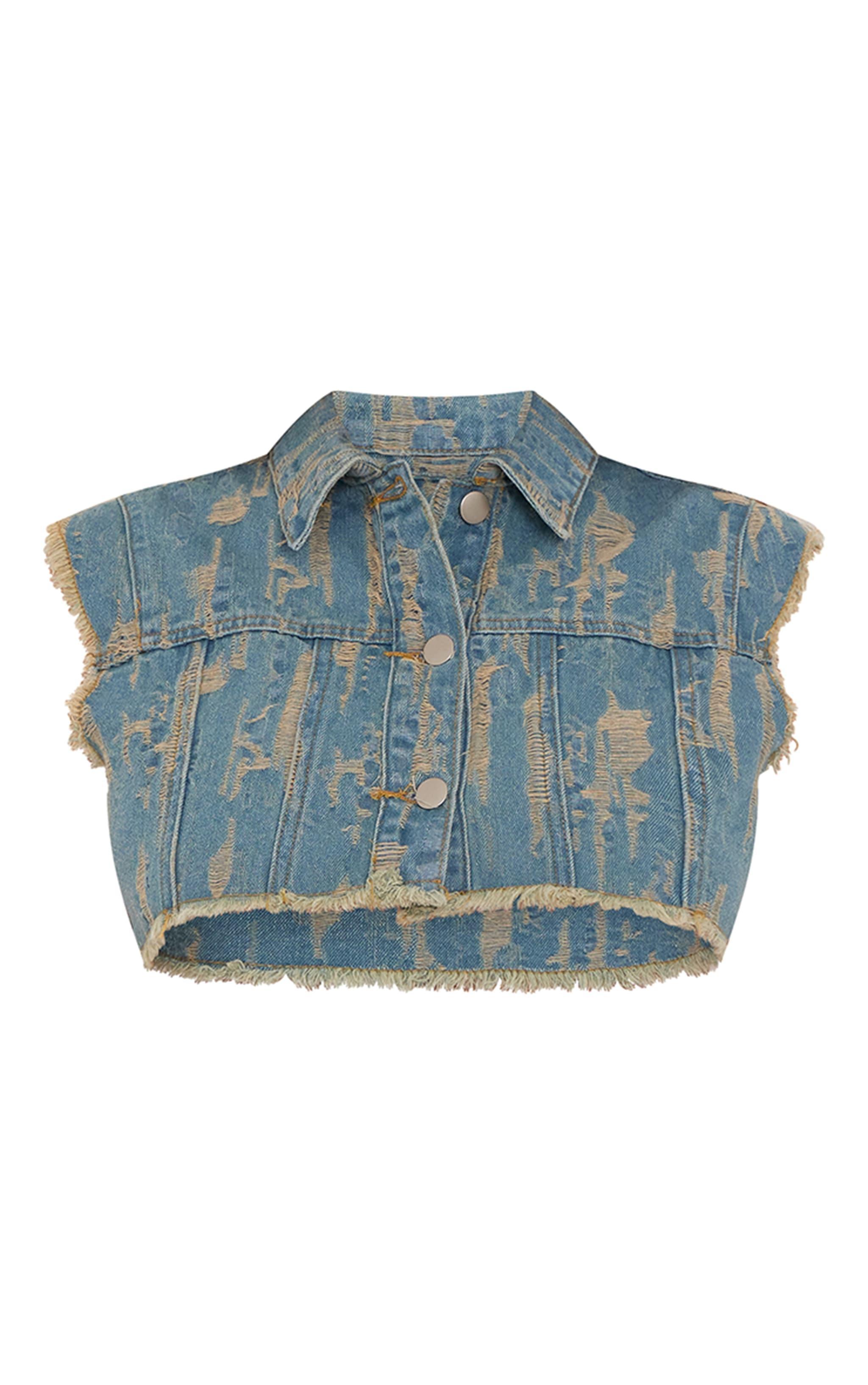 Vintage Wash Distressed Button Up Crop Vest Product Image