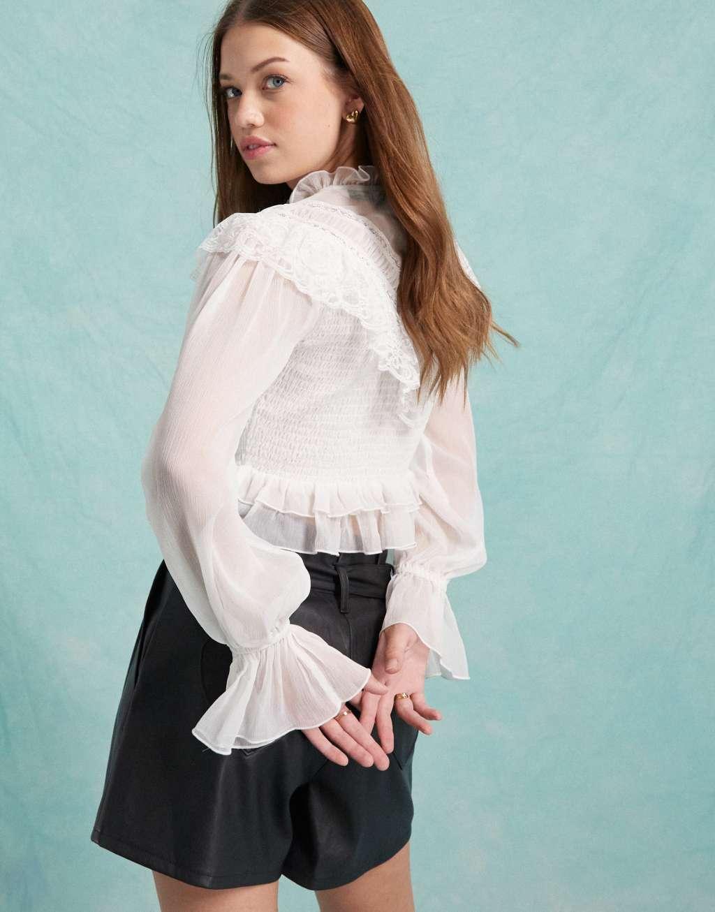 Miss Selfridge victoriana blouse in white Product Image