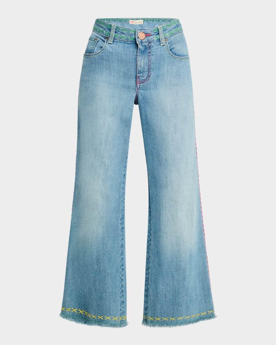 Contrast Stitched Wide-Leg Cropped Jeans Product Image