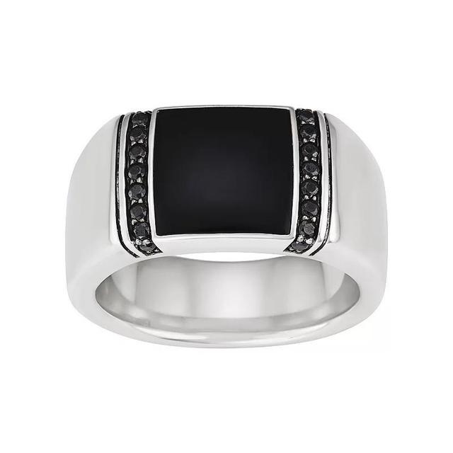 Mens Sterling Silver Onyx & 1/3 Carat T.W. Black Diamond Ring Product Image