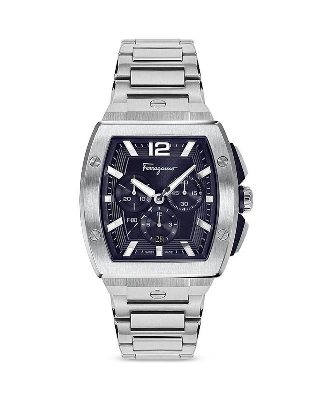 Salvatore Ferragamo Mens Swiss Chronograph F-80 Tonneau Stainless Steel Bracelet Watch 42mm Product Image