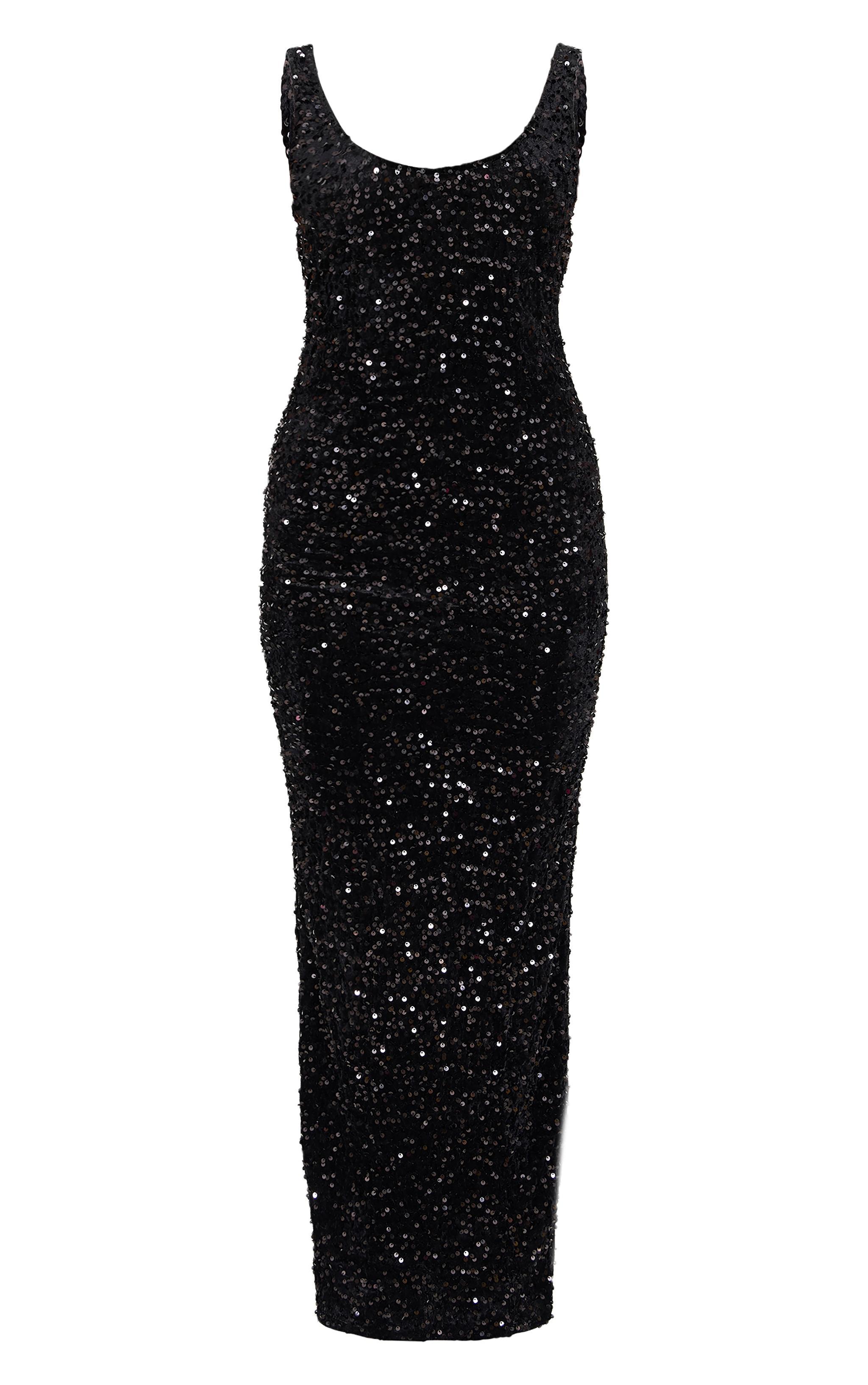 Black Velvet Sequin Embellished Scoop Back Maxi Dess Product Image