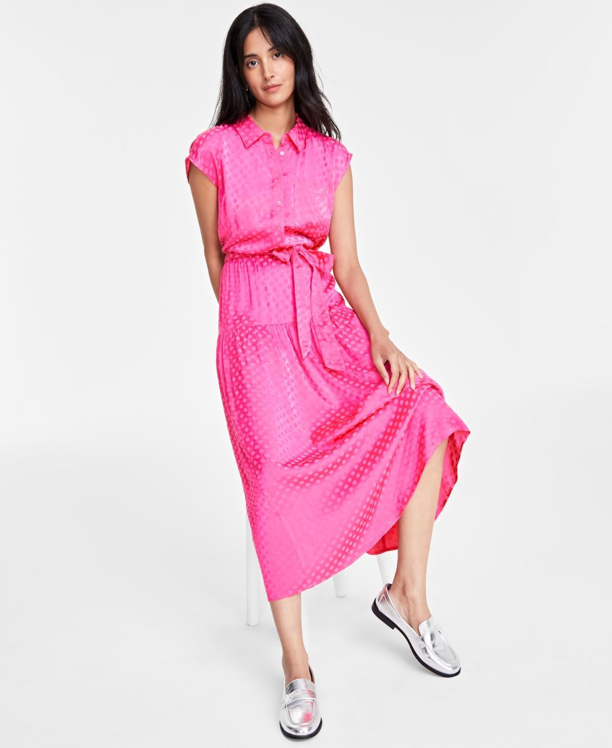 On 34th Womens Tonal Jacquard Cap-Sleeve Midi Shirtdress, Created for Macys Product Image