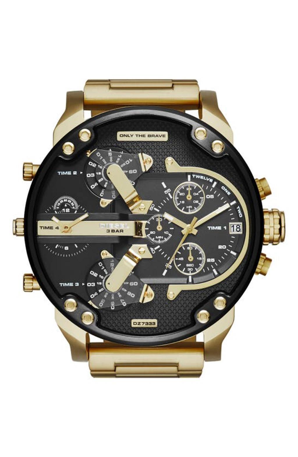 Men's Mr. Daddy 2.0 Gold-tone Ion-plated Stainless Steel Bracelet Watch 57mm Dz7333 In Oro Product Image