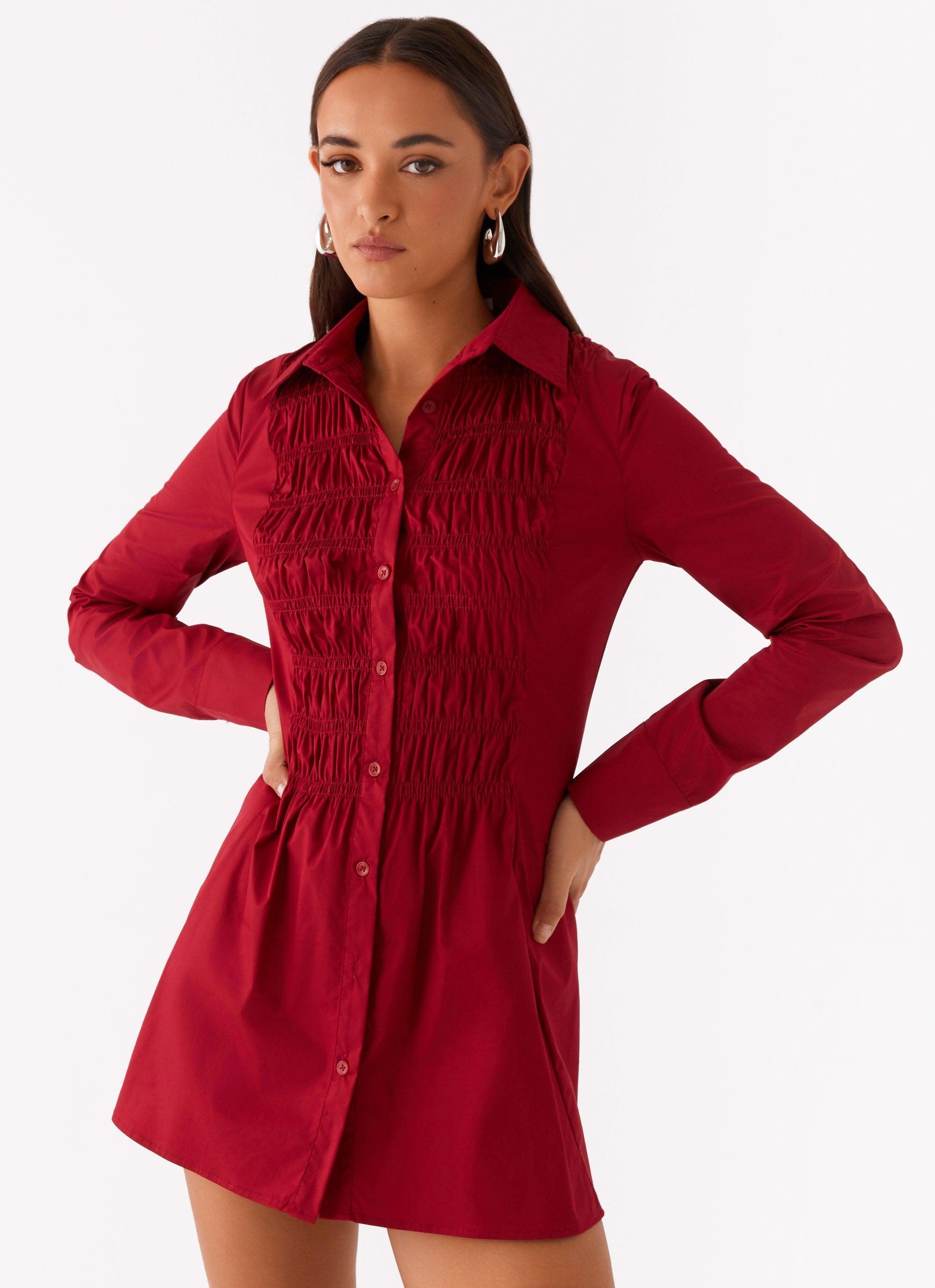 Tessie Shirred Shirt Dress - Rhubarb Product Image