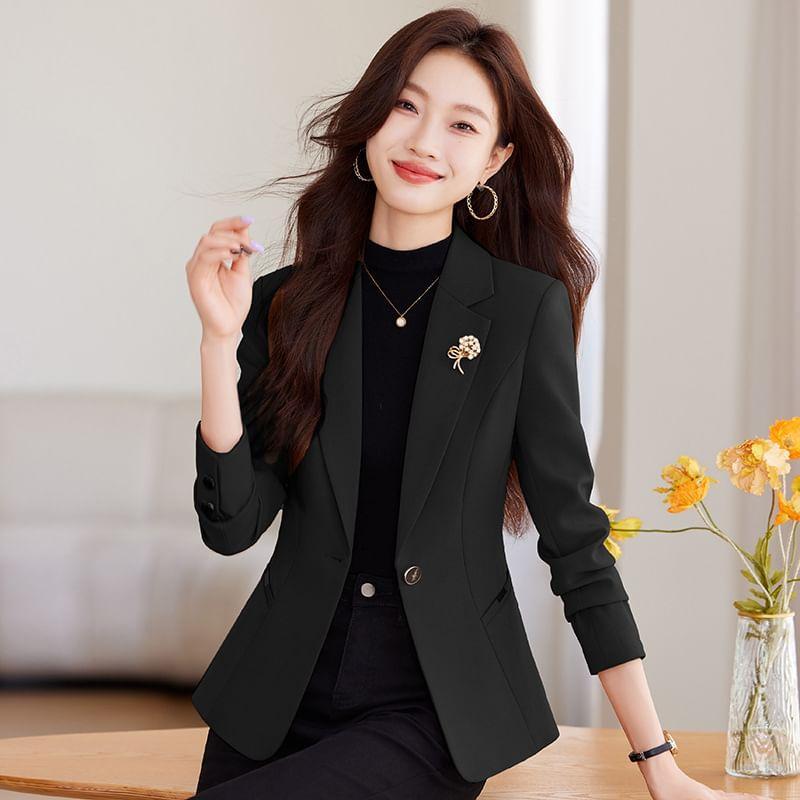 Notch Lapel Plain Single-Button Blazer product image