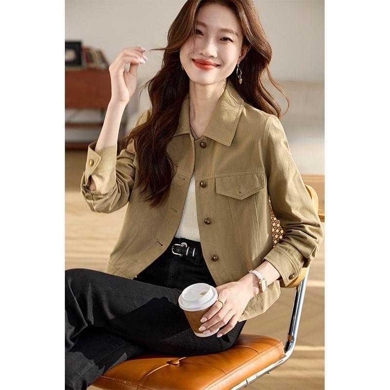 Collared Button-Up Plain Jacket Product Image