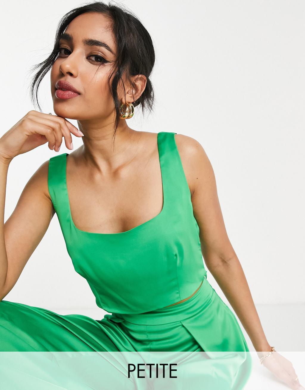 Collective the Label Petite exclusive square neck crop top in bold green - part of a set Product Image