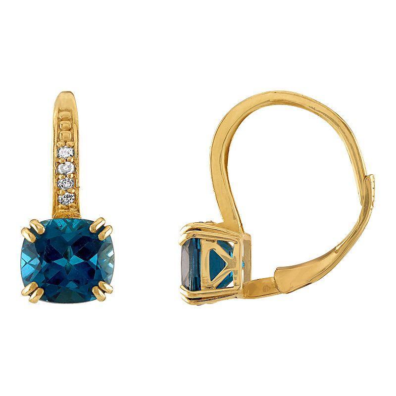 Tiara 10k Gold London Blue Topaz & Diamond Accent Leverback Earrings, Womens Product Image