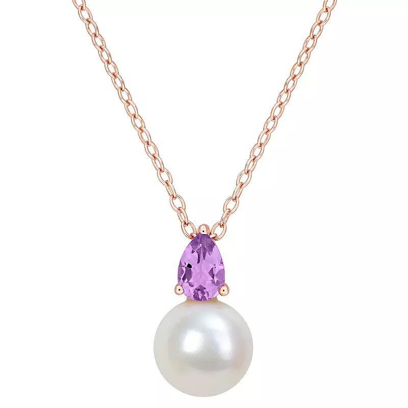 Stella Grace 18k Rose Gold Over Silver Amethyst & Freshwater Cultured Pearl Drop Pendant Necklace, Womens Pink Tone Product Image