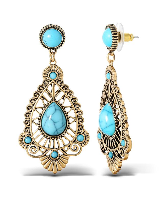 Jessica Simpson Womens Turquoise Stone Filigree Earrings Product Image