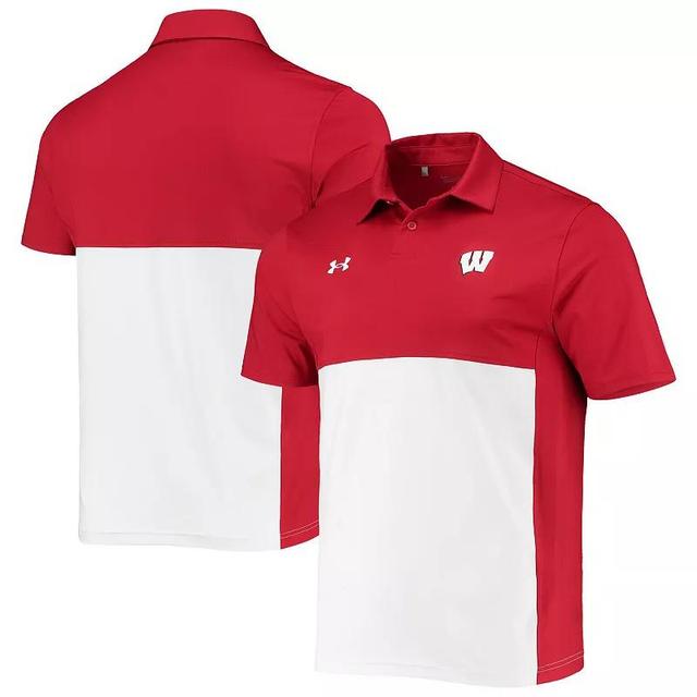 Mens Under Armour /White Wisconsin Badgers Blocked Coaches Performance Polo Product Image