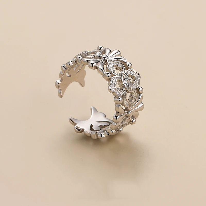 Floral Rhinestone Alloy Open Ring Product Image