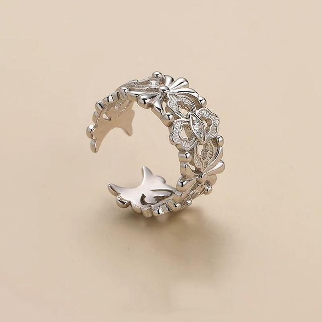 Floral Rhinestone Alloy Open Ring Product Image