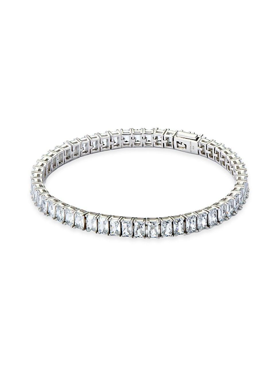 Mens Sterling Silver & Cubic Zirconia Emerald-Cut Tennis Bracelet Product Image