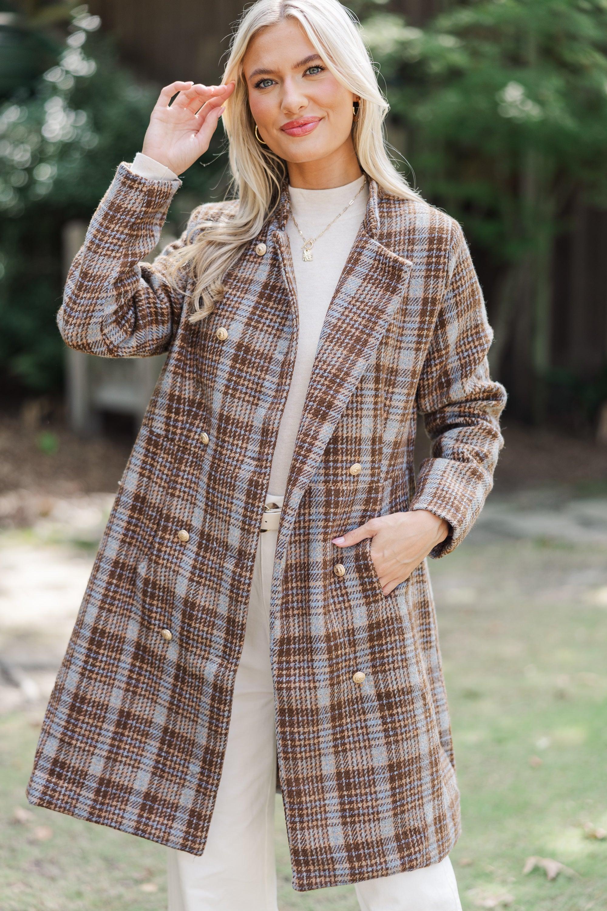 City Streets Brown Plaid Coat Female product image