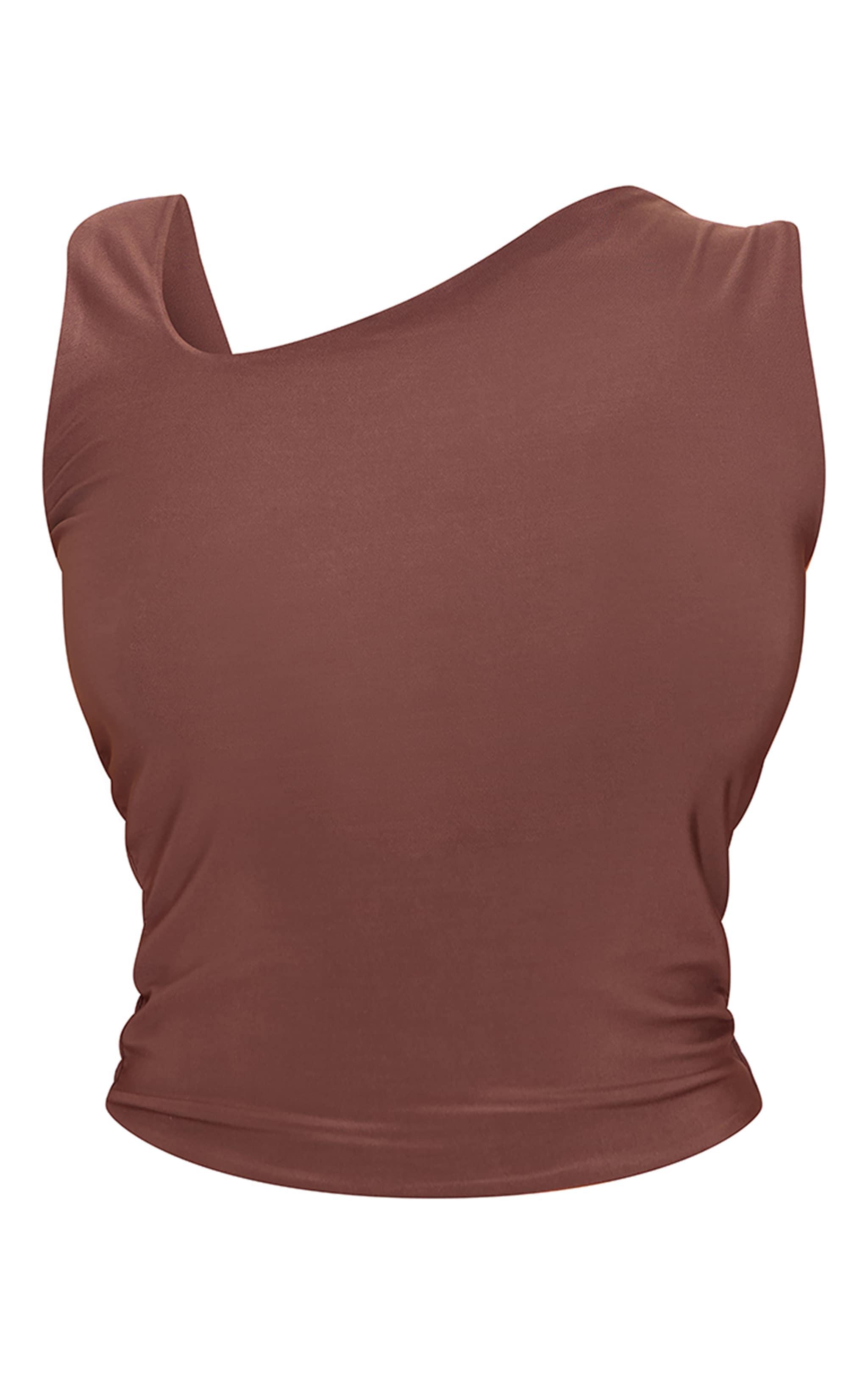 Petite Chocolate Double Slinky Asymmetric Neckline Long Top Product Image