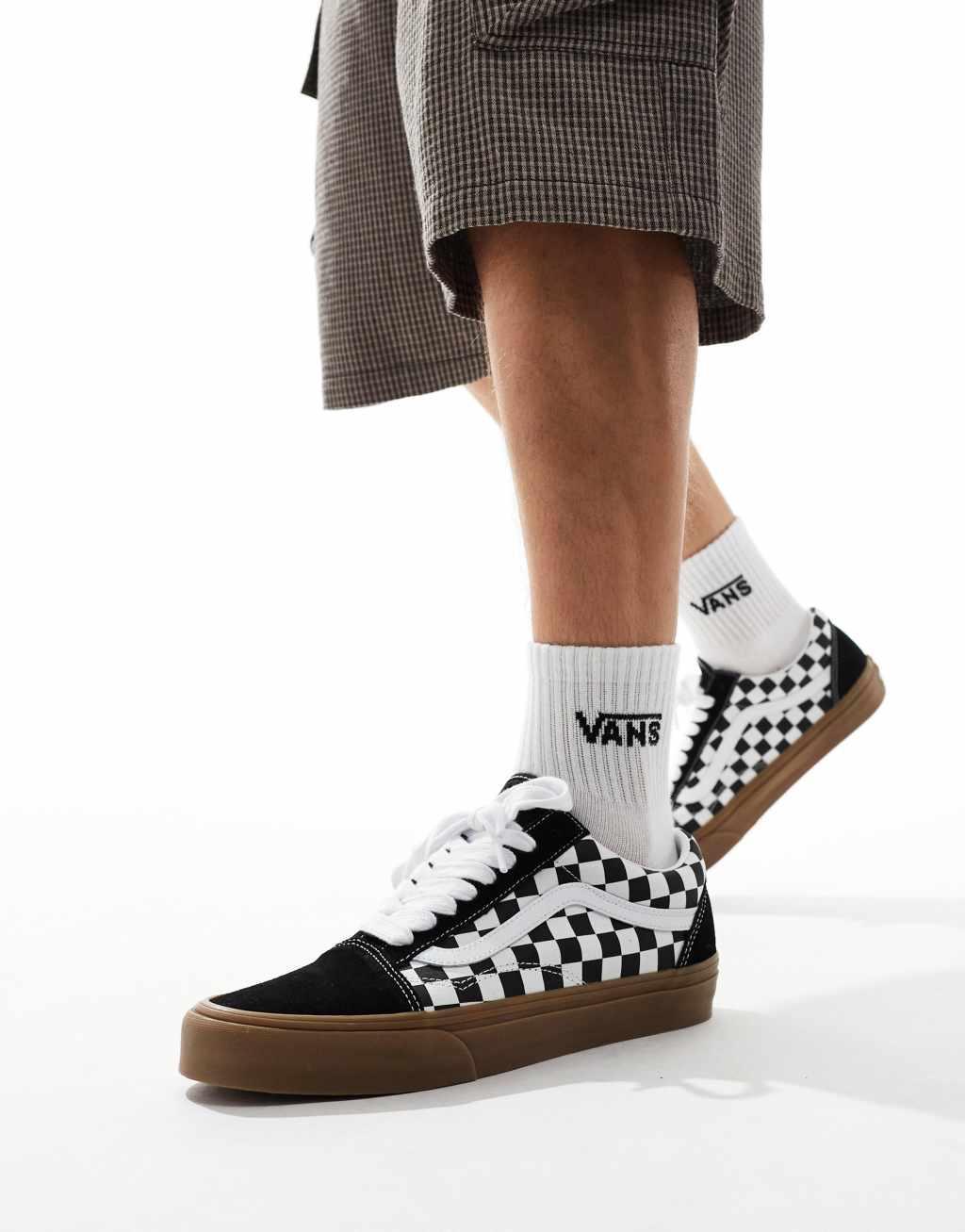 Vans Old Skool rubber sole sneakers in black and white checkerboard print Product Image