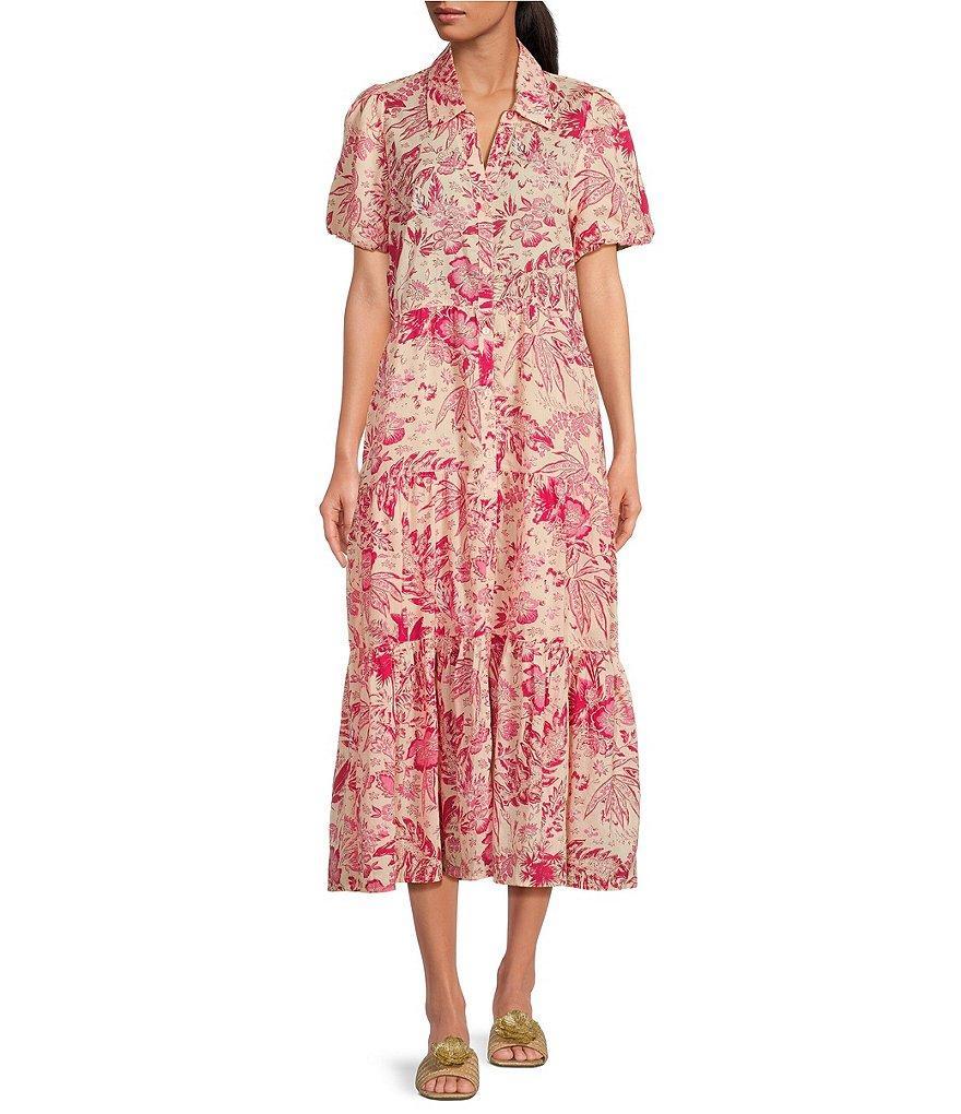 ELAN V-Neck Short Sleeve Floral Button Front Maxi Dress Product Image