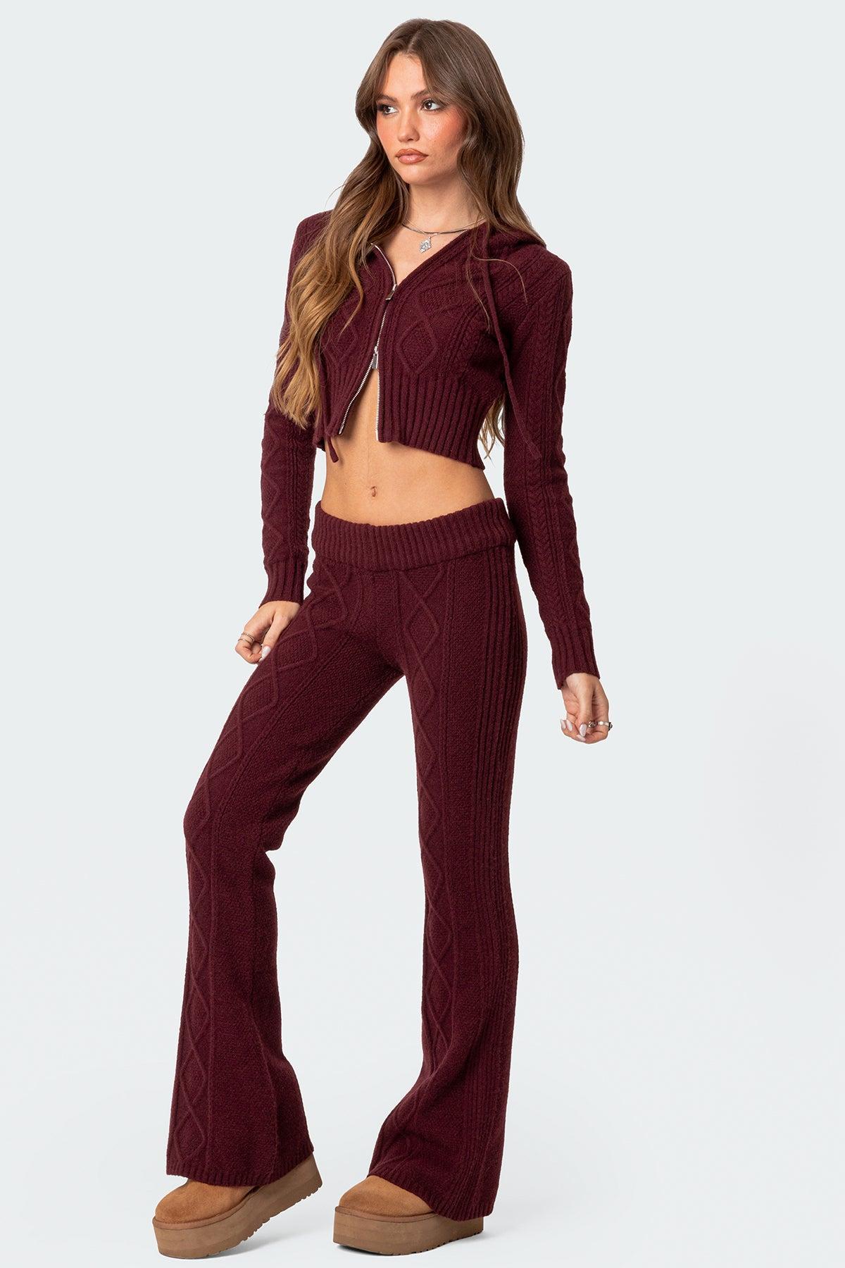 Ray Cable Knit Flared Pants Product Image