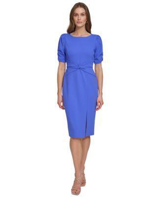 Women's Twisted Waistband Puff-Sleeve Sheath Dress Product Image