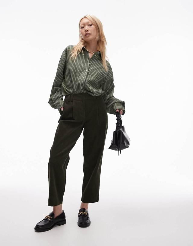 Topshop Petite cord peg pants in khaki Product Image