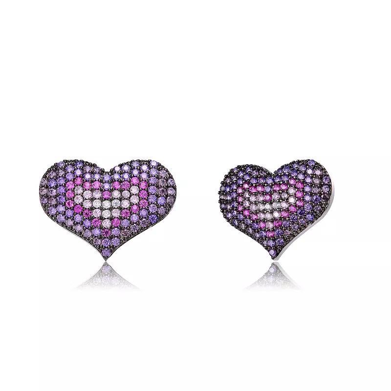 Sterling Silver Multi-Colored Cubic Zirconia Heart Stud Earrings, Womens, Two Tone Product Image