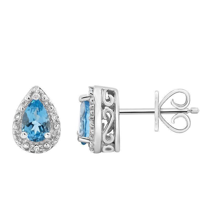 Gemstone and Diamond Accent Stud Earrings in Sterling Silver Product Image