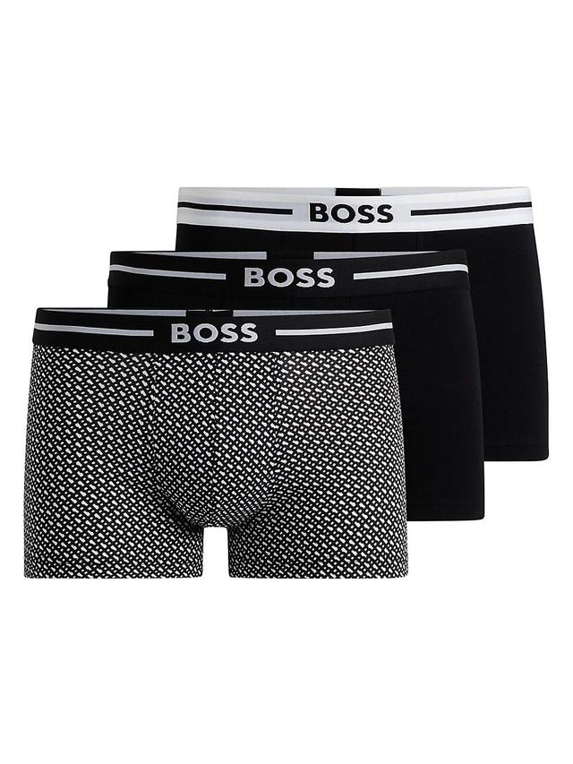 Mens Three-Pack of Stretch-Cotton Trunks with Logo Waistbands Product Image