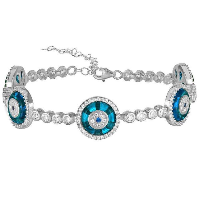 Sunkissed Sterling Sterling Silver Cubic Zirconia Evil Eye Link Bracelet, Womens Silver Tone Product Image